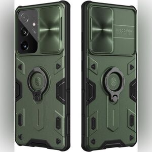 Samsung Galaxy S21 Ultra 5G Case with Ring Kickstand and Camera Lens Cover Green